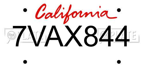 7VAX844 California License Plate