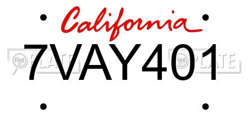 7VAY401 California License Plate