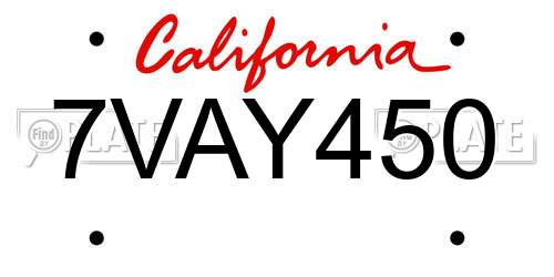 7VAY450 California License Plate