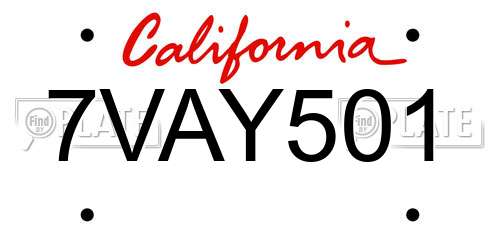 7VAY501 California License Plate