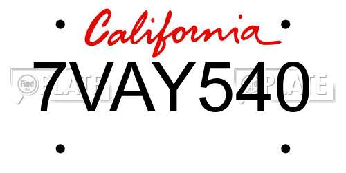 7VAY540 California License Plate