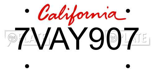 7VAY907 California License Plate