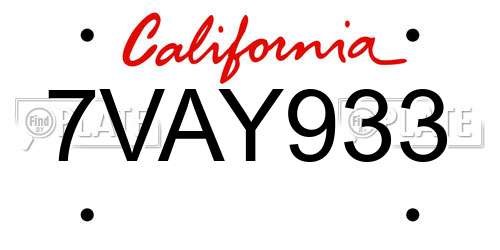 7VAY933 California License Plate