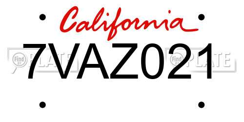 7VAZ021 California License Plate