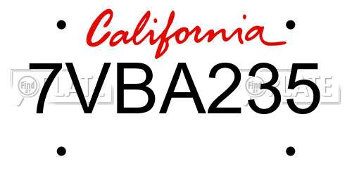 7VBA235 California License Plate