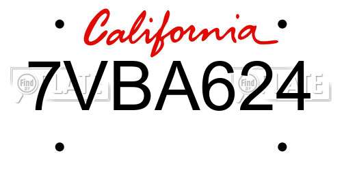 7VBA624 California License Plate