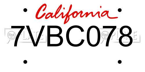 7VBC078 California License Plate