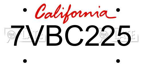 7VBC225 California License Plate