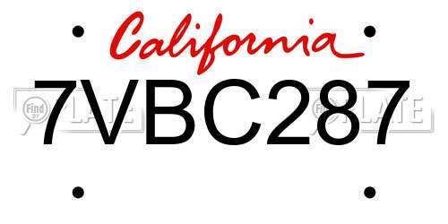 7VBC287 California License Plate