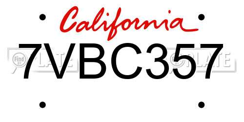 7VBC357 California License Plate