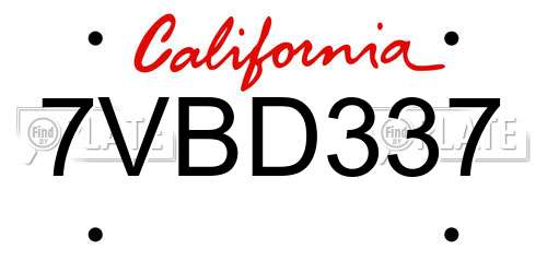 7VBD337 California License Plate