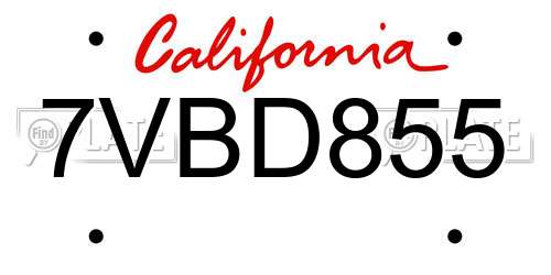 7VBD855 California License Plate
