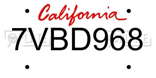 7VBD968 California License Plate