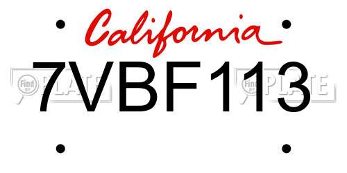 7VBF113 California License Plate