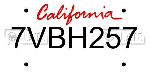 7VBH257 California License Plate