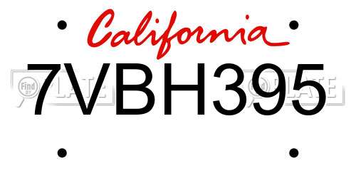 7VBH395 California License Plate