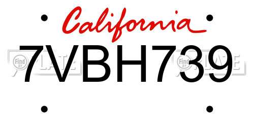 7VBH739 California License Plate