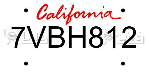 7VBH812 California License Plate