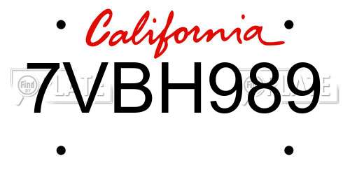7VBH989 California License Plate