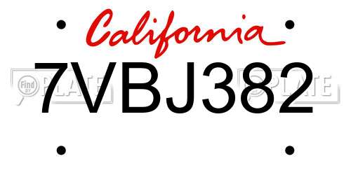 7VBJ382 California License Plate