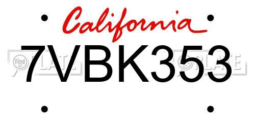 7VBK353 California License Plate