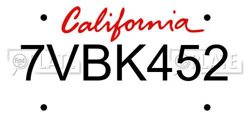 7VBK452 California License Plate