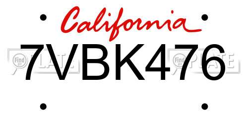 7VBK476 California License Plate