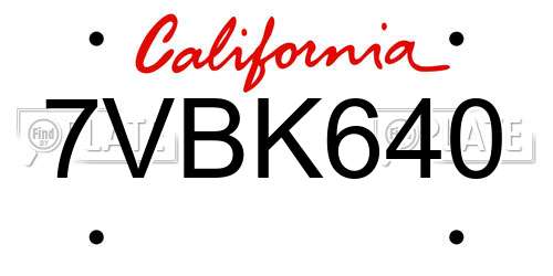 7VBK640 California License Plate