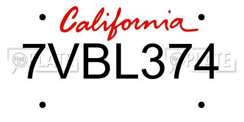7VBL374 California License Plate