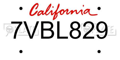 7VBL829 California License Plate