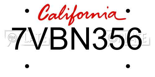 7VBN356 California License Plate