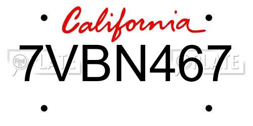 7VBN467 California License Plate