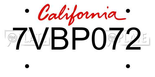 7VBP072 California License Plate