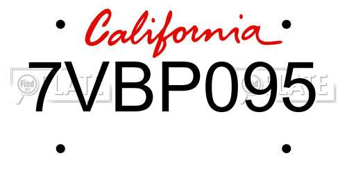 7VBP095 California License Plate