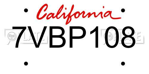 7VBP108 California License Plate