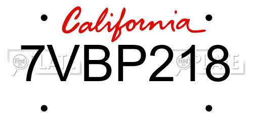 7VBP218 California License Plate