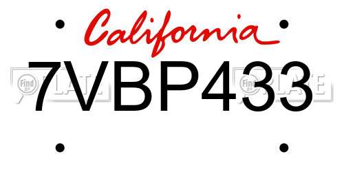 7VBP433 California License Plate