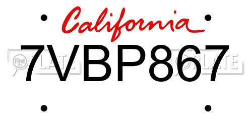 7VBP867 California License Plate