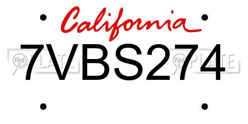 7VBS274 California License Plate