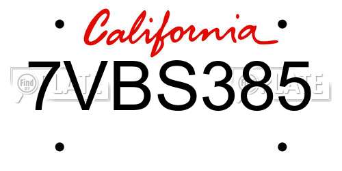 7VBS385 California License Plate