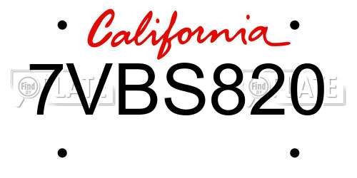 7VBS820 California License Plate