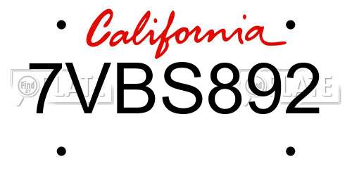 7VBS892 California License Plate