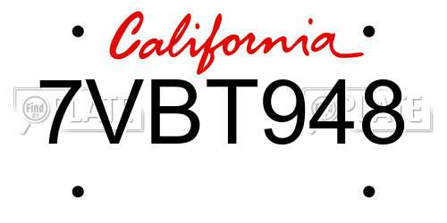 7VBT948 California License Plate