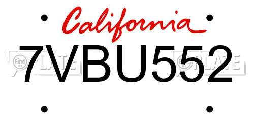 7VBU552 California License Plate