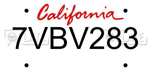 7VBV283 California License Plate