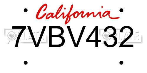 7VBV432 California License Plate