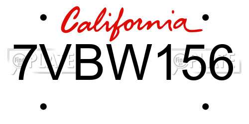 7VBW156 California License Plate