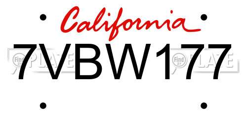 7VBW177 California License Plate