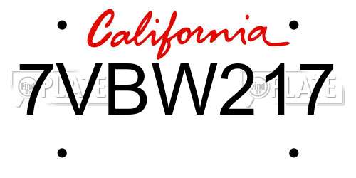 7VBW217 California License Plate