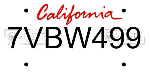 7VBW499 California License Plate
